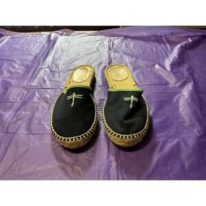 J.Crew Espadrille Women Slides Navy Dragonfly Sandal/Mule Slip On Shoes Sz 7